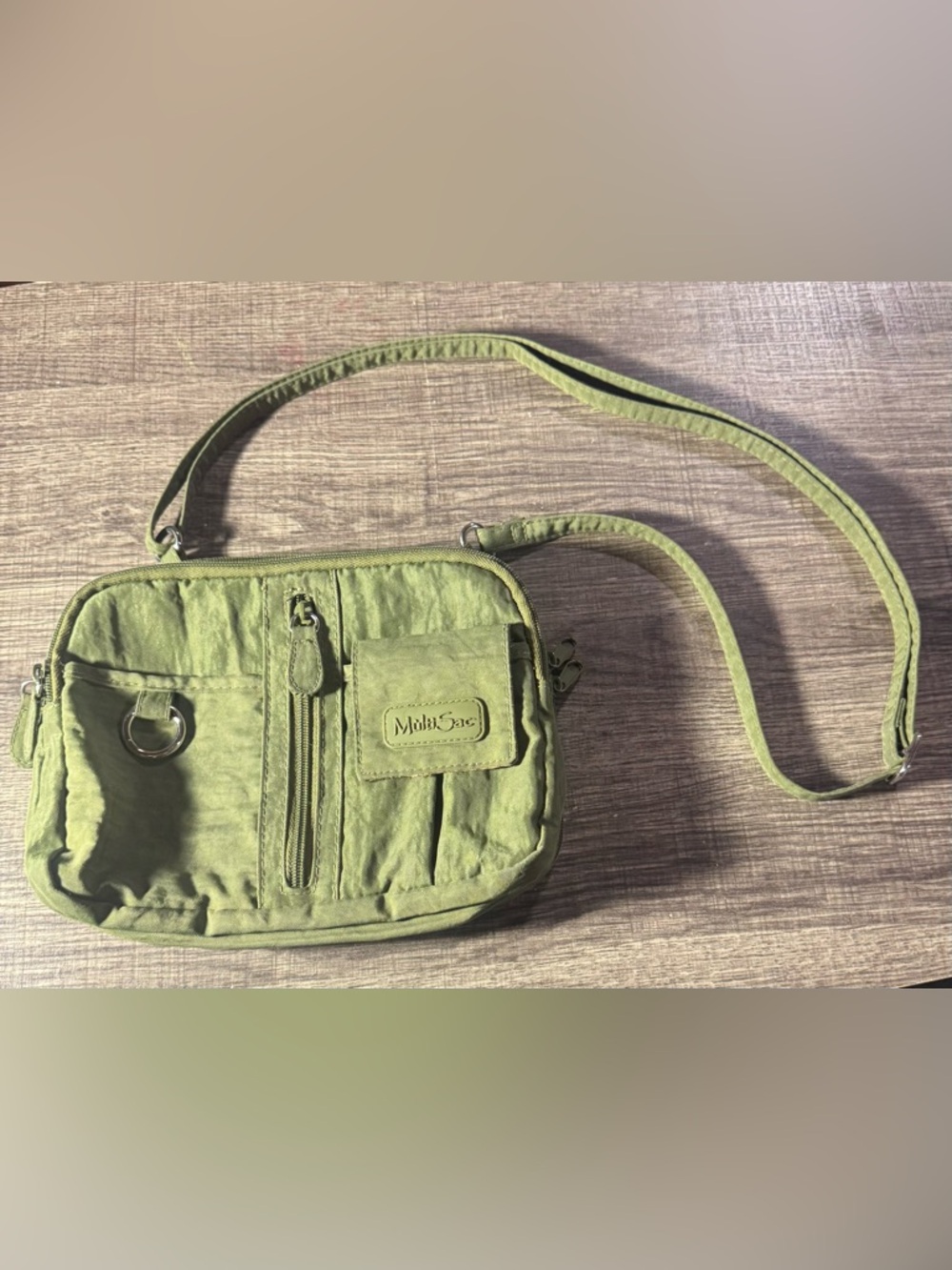 Multi Pocket Crossbody Organizer Travel Bag Olive Green Nylon MultiSac Purse